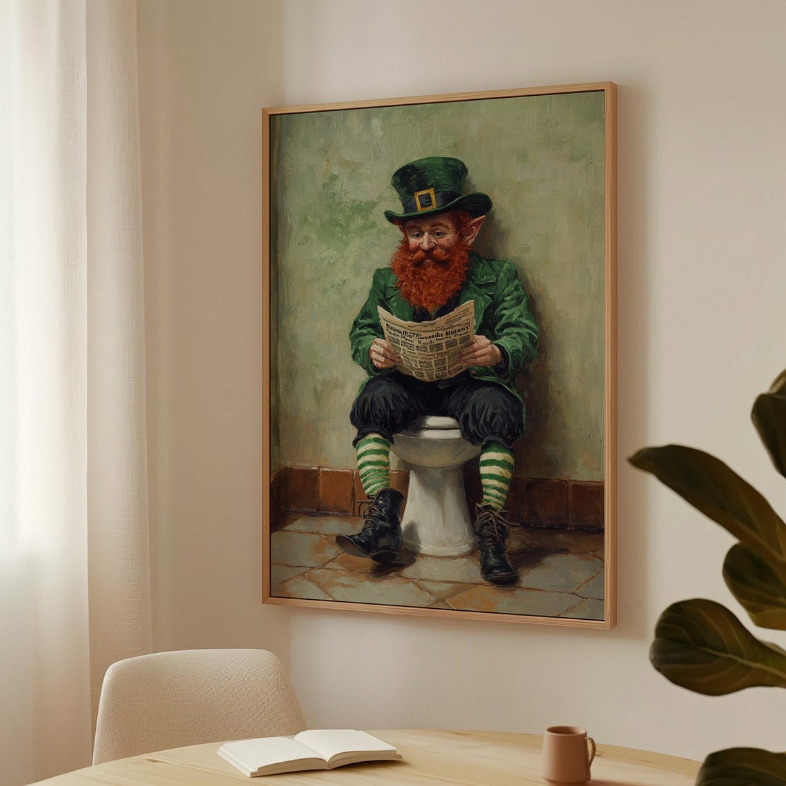 Cheeky Leprechaun Reading Paper on Toilet Funny Bathroom Poster - Image 3