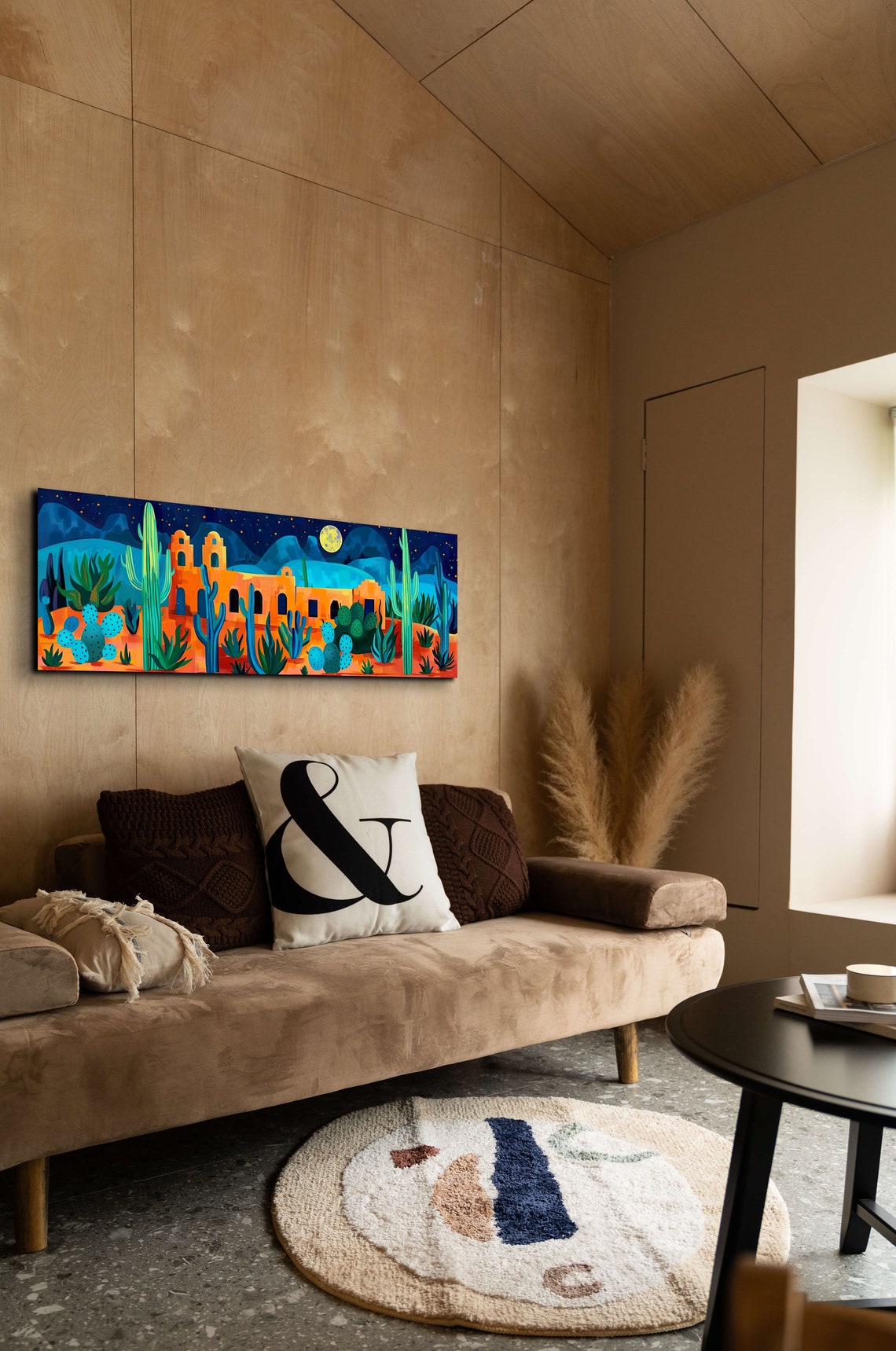 Desert Mission at Night Full Moon Agave and Saguaro Cactus Wall Poster - Image 5