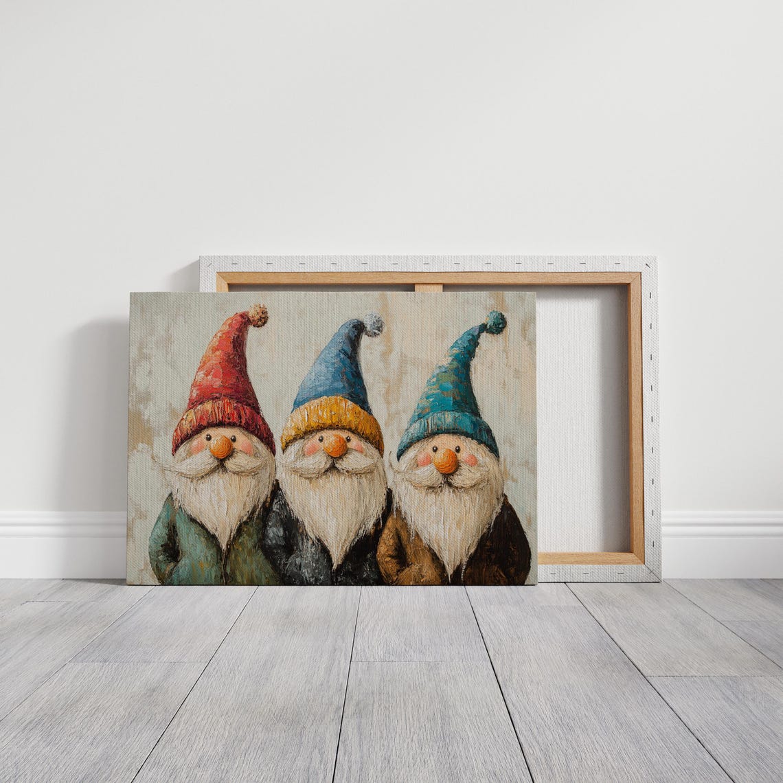 Three Cute Christmas Gnomes In Colorful Hats Whimsical Holiday Poster - Image 3