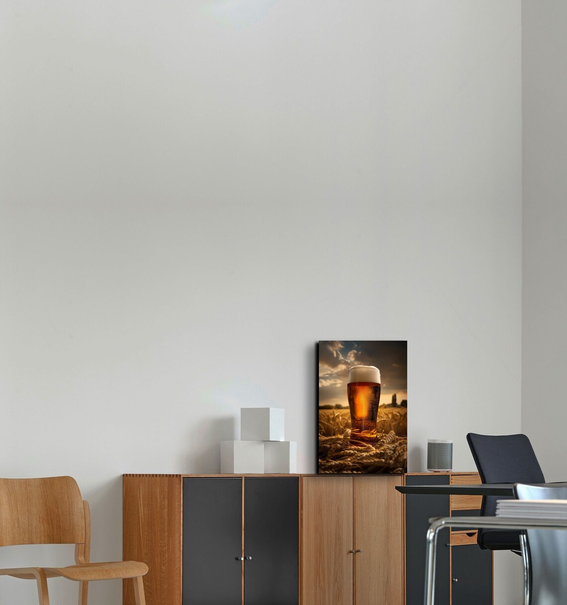 Tall Frosty Beer Glass Standing in a Golden Wheat Field Wall Art - Image 4