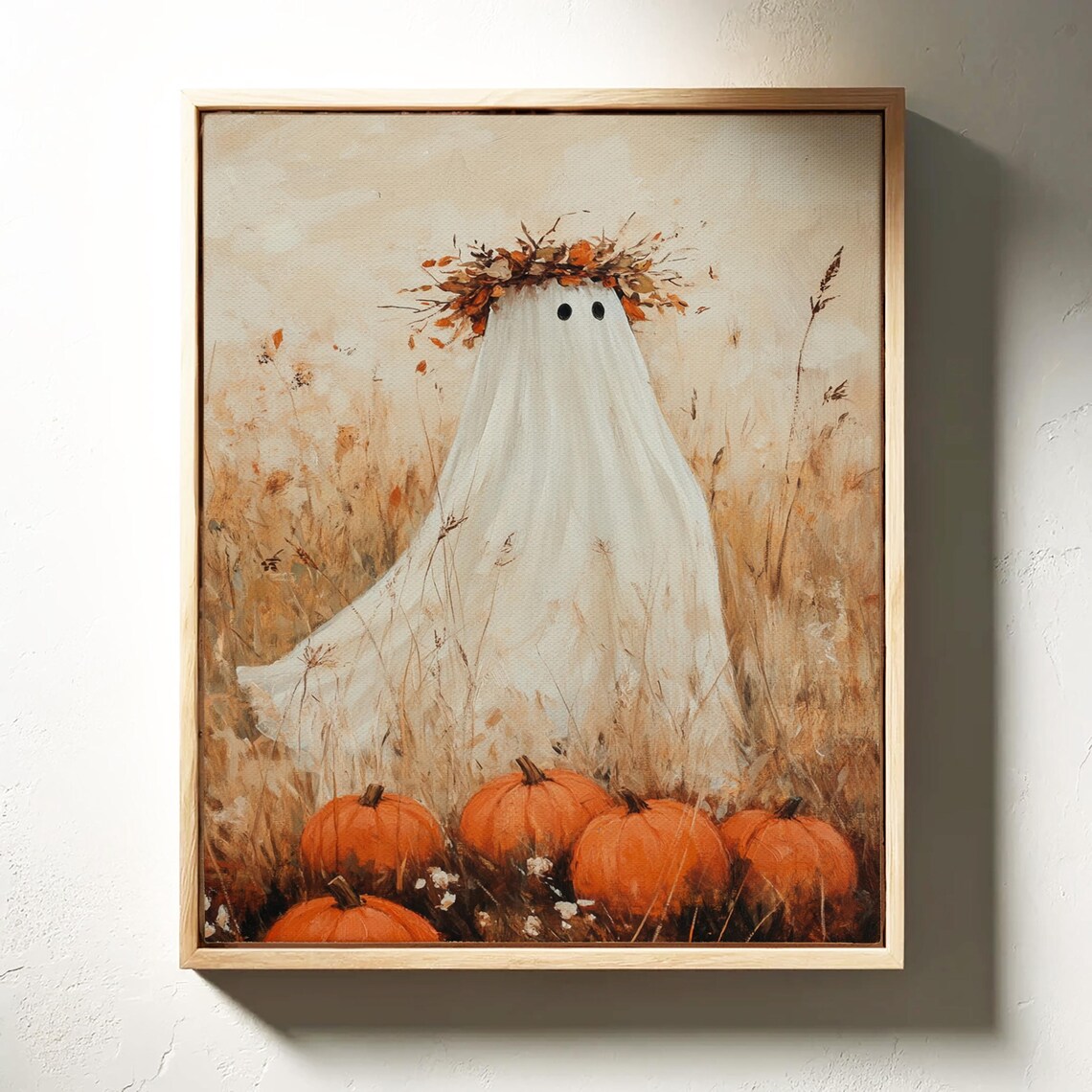 Whimsical Ghost In Autumn Meadow, Rustic Halloween Decor