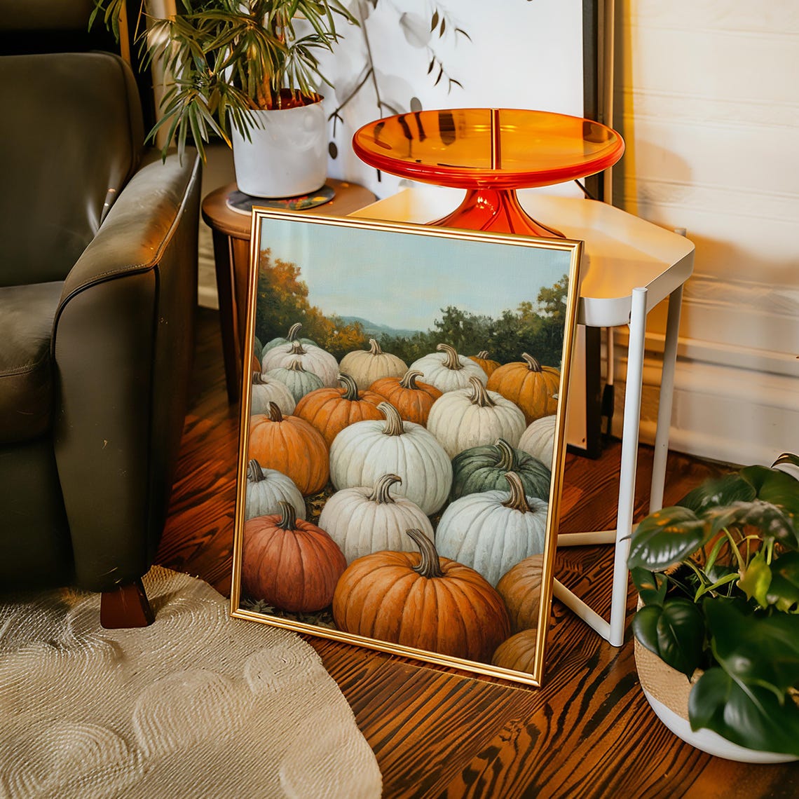 Rustic Pumpkin Patch Fall Harvest Season Cozy Painting Poster