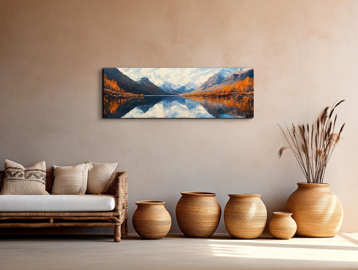 Autumn Mountain Lake Mirror Reflection Panoramic Landscape Poster - Image 5