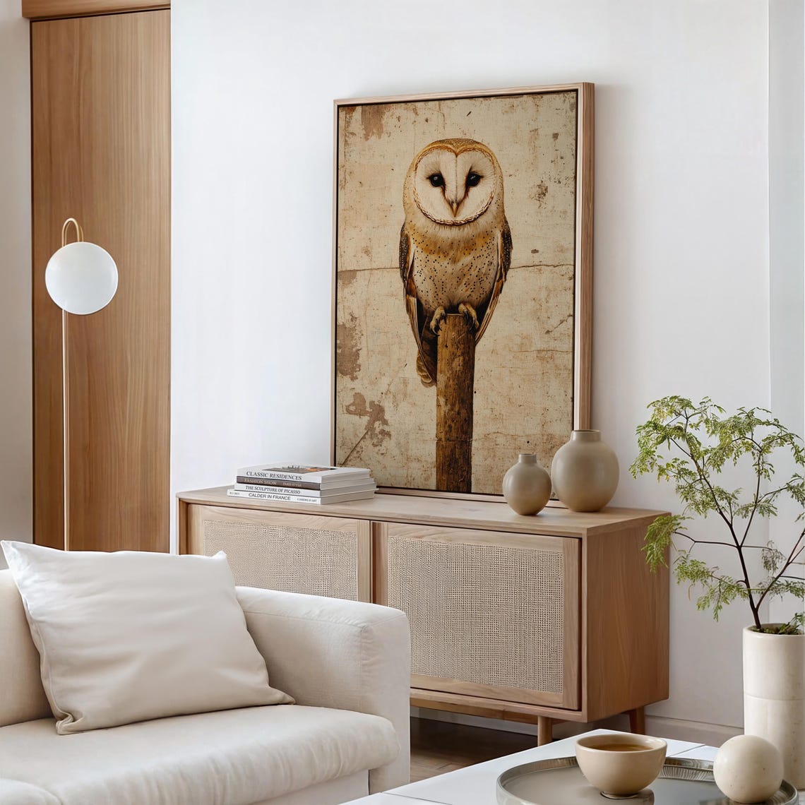 Barn Owl Perched on Post Rustic Vintage Wildlife Portrait Art Poster - Image 4
