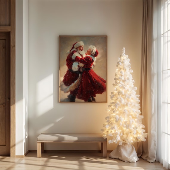 Santa And Mrs Claus Dancing Christmas Art Print