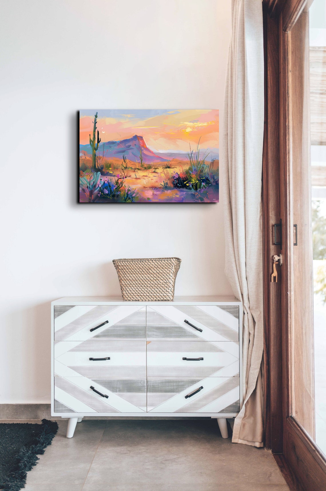 Pastel Desert Mountain Sunrise Saguaro Soft Color Landscape Poster - Image 5