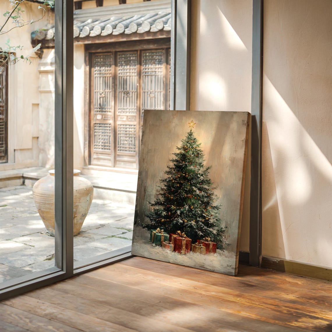 Snowy Christmas Tree Star Gifts Vintage Holiday Painting Poster - Image 5
