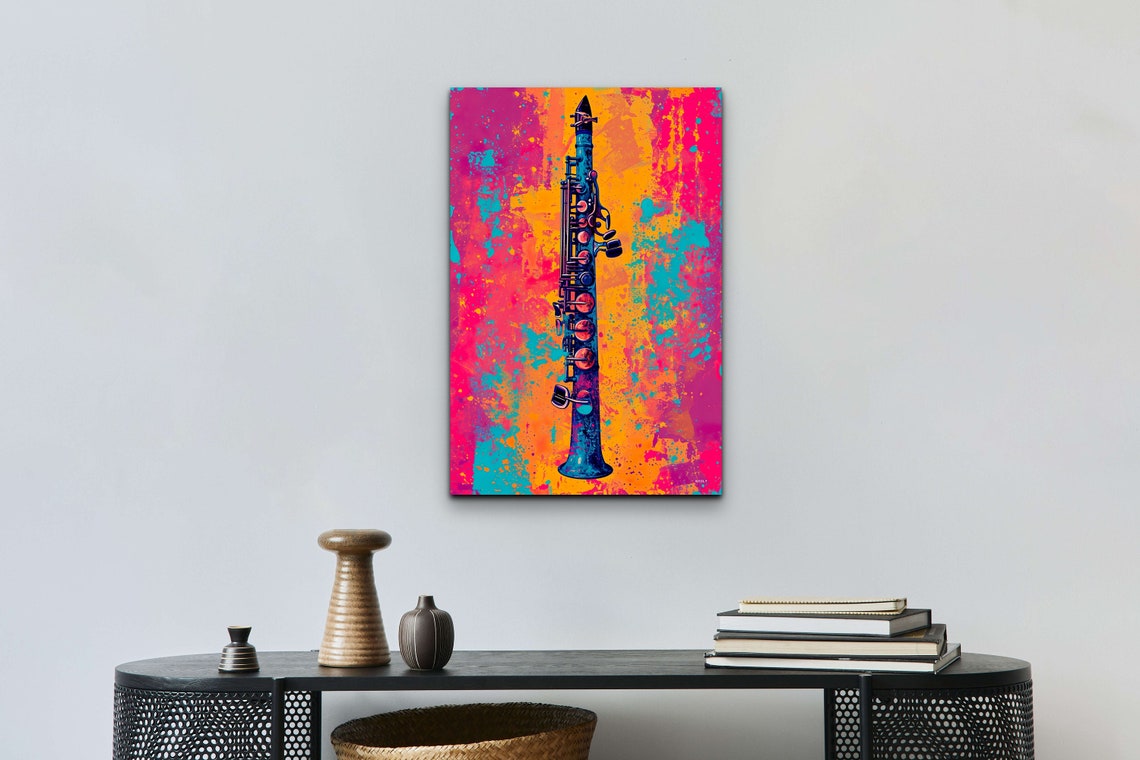 Pop Art Clarinet Pink Orange Modern Music Instrument Wall Art - Image 6