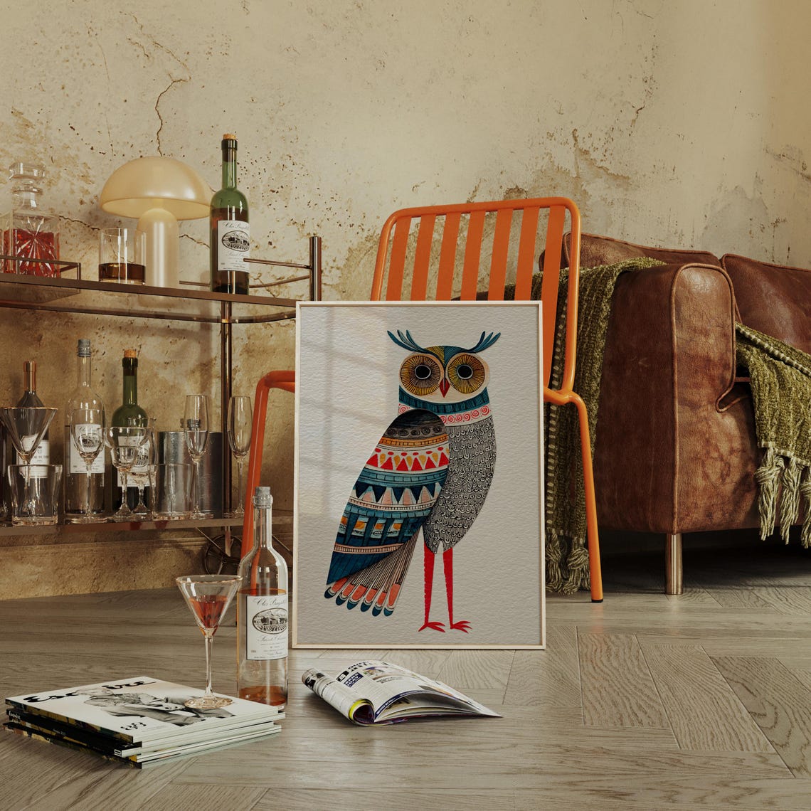 Colorful Whimsical Geometric Owl Tribal Pattern Folk Art Poster