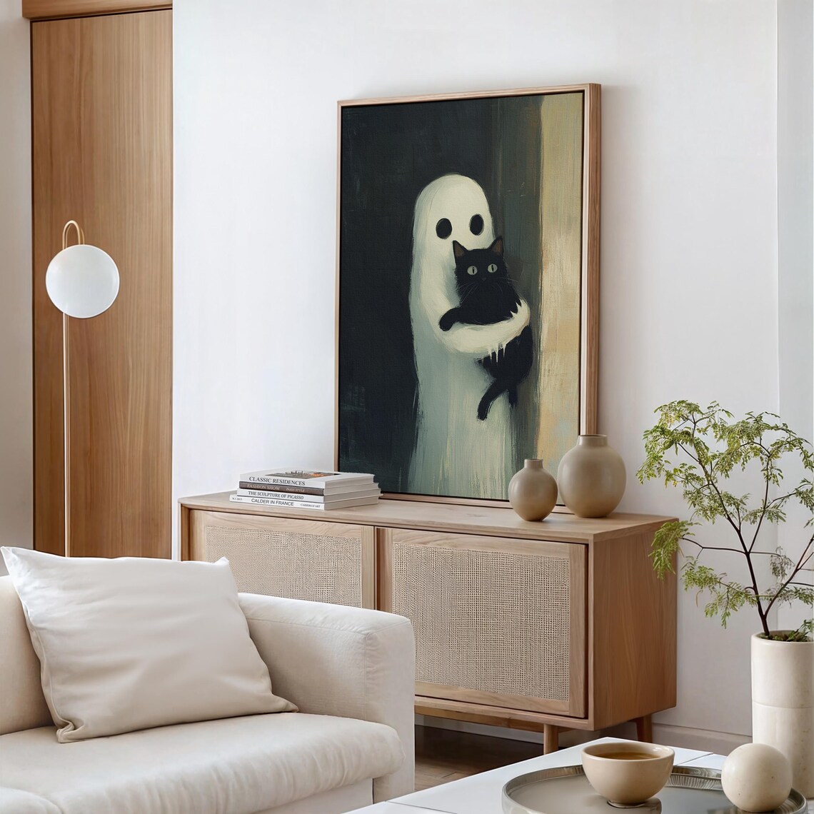 Spooky Ghost And Black Cat Halloween Art Print - Image 6