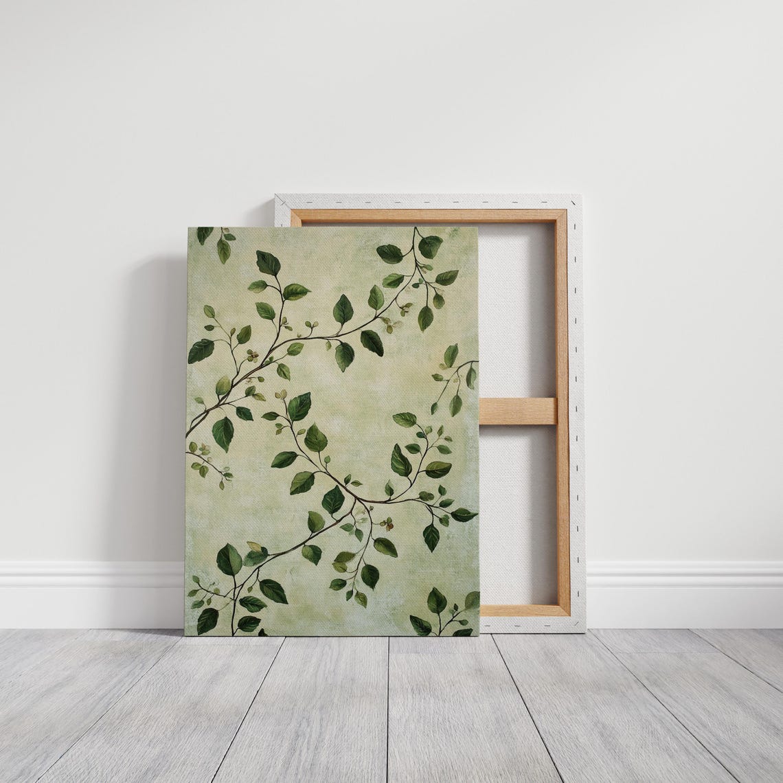 Trailing Green Leafy Vines on Sage Botanical Chinoiserie Art Poster - Image 4