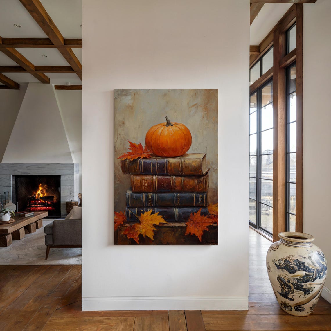 Orange Pumpkin On Stack Of Vintage Books Fall Reading Poster - Image 5