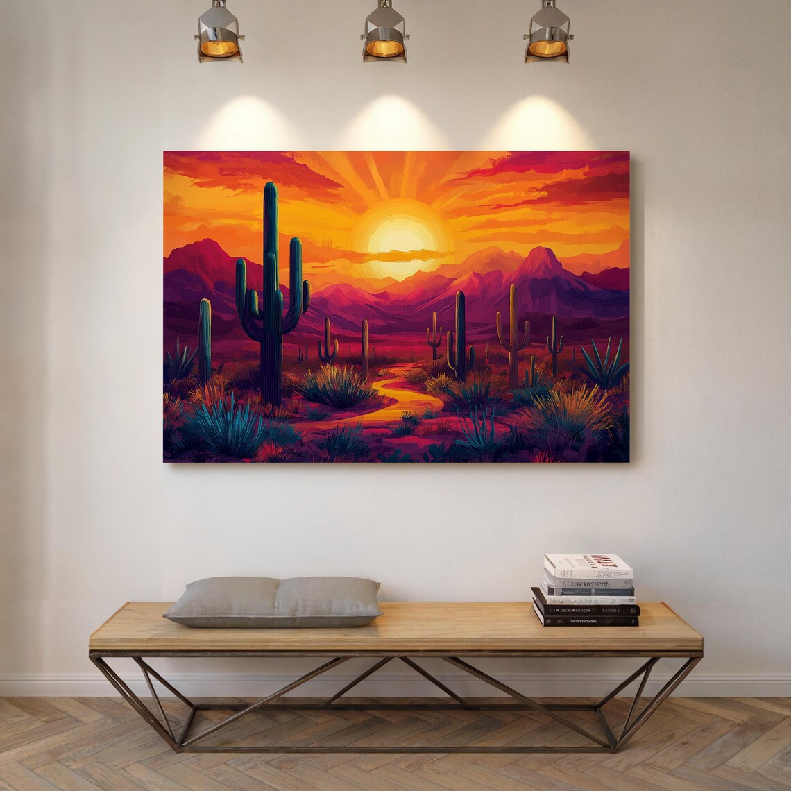 Southwestern Desert Sunset Cactus Landscape Art Print - Image 4