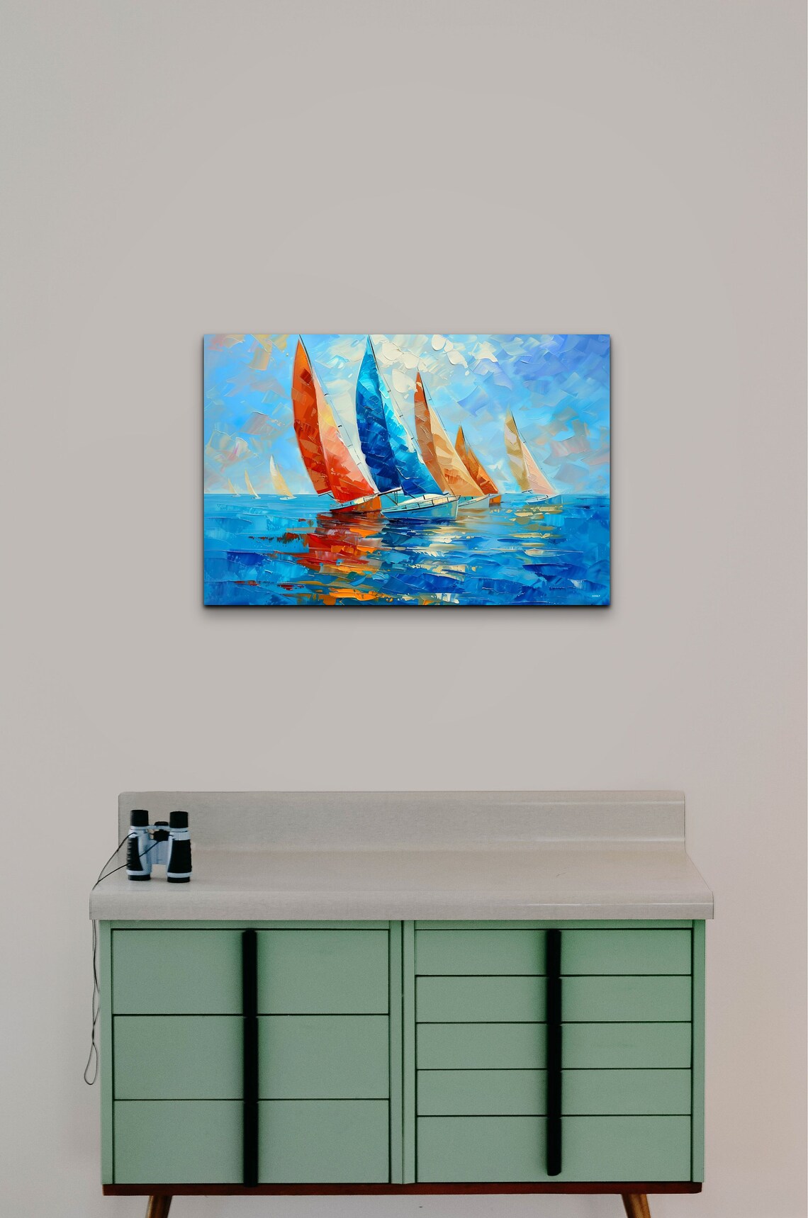 Colorful Sailboats Impasto Palette Knife Ocean Regatta Poster - Image 7