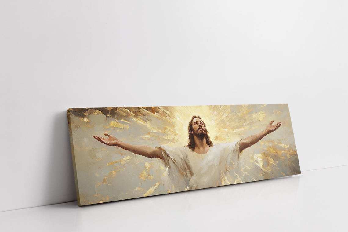 Jesus Christ Open Arms Glowing Golden Light Christian Faith Poster - Image 3