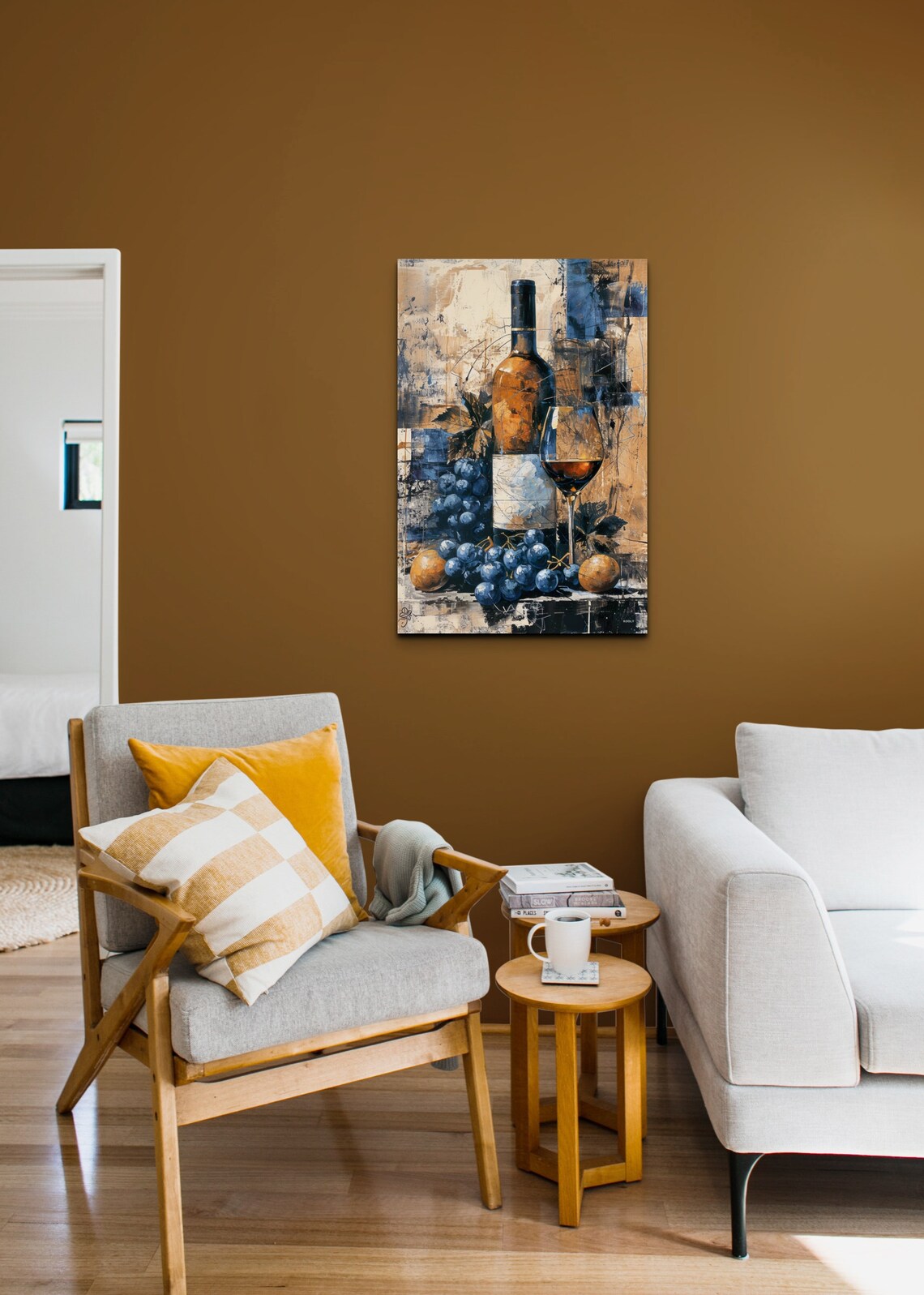 Amber Wine Bottle Grapes Glass Abstract Oil Still Life Poster - Image 7