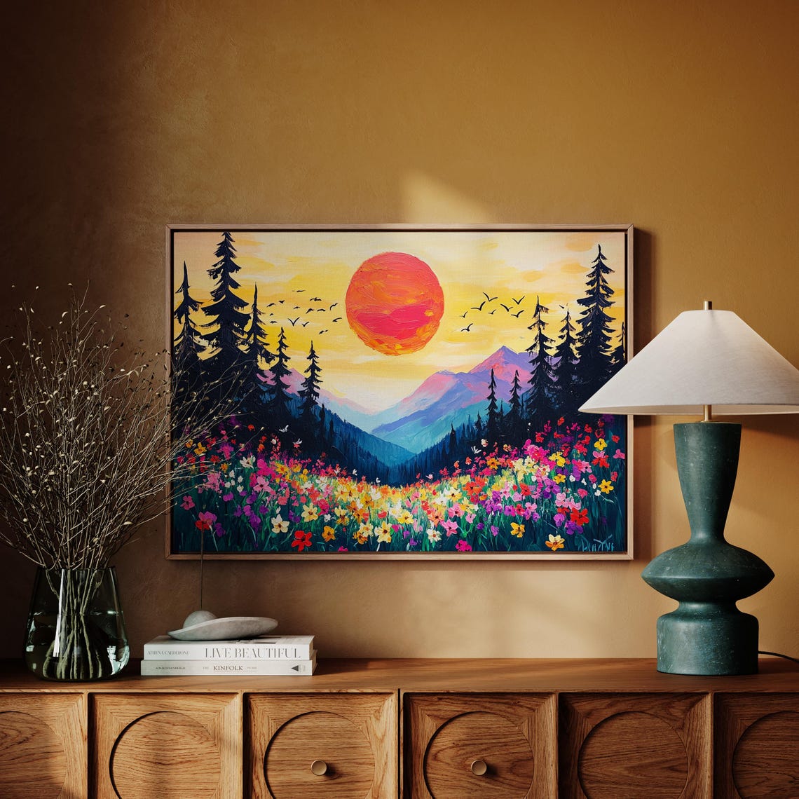 Vibrant Sunset Over Mountain Wildflower Meadow Pine Forest Poster - Image 6