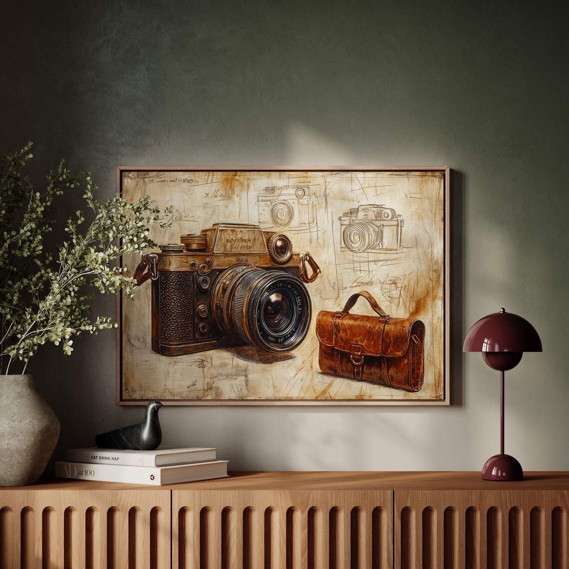Rustic Vintage Camera And Leather Bag Art Print - Image 4