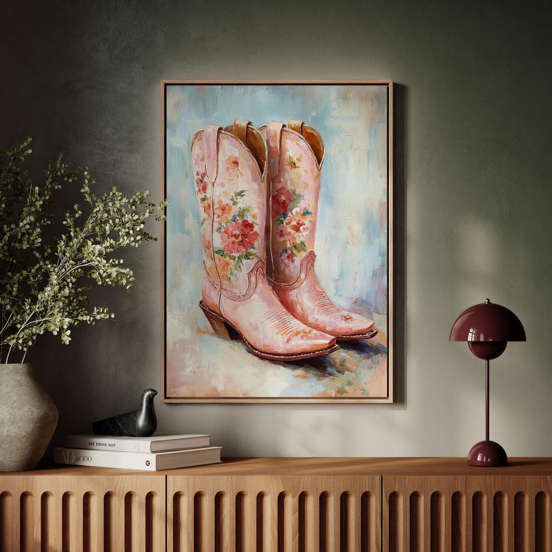 Pink Floral Cowboy Boots Painting Western Cowgirl Style Wall Poster - Image 5