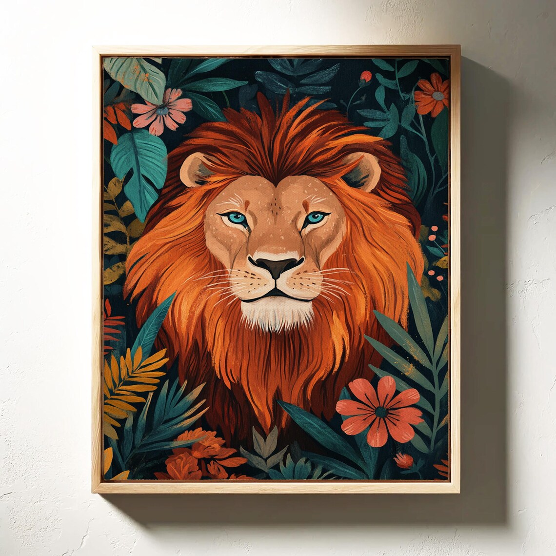 Bold Lion Portrait Jungle Floral Colorful Majestic Animal Poster - Image 6