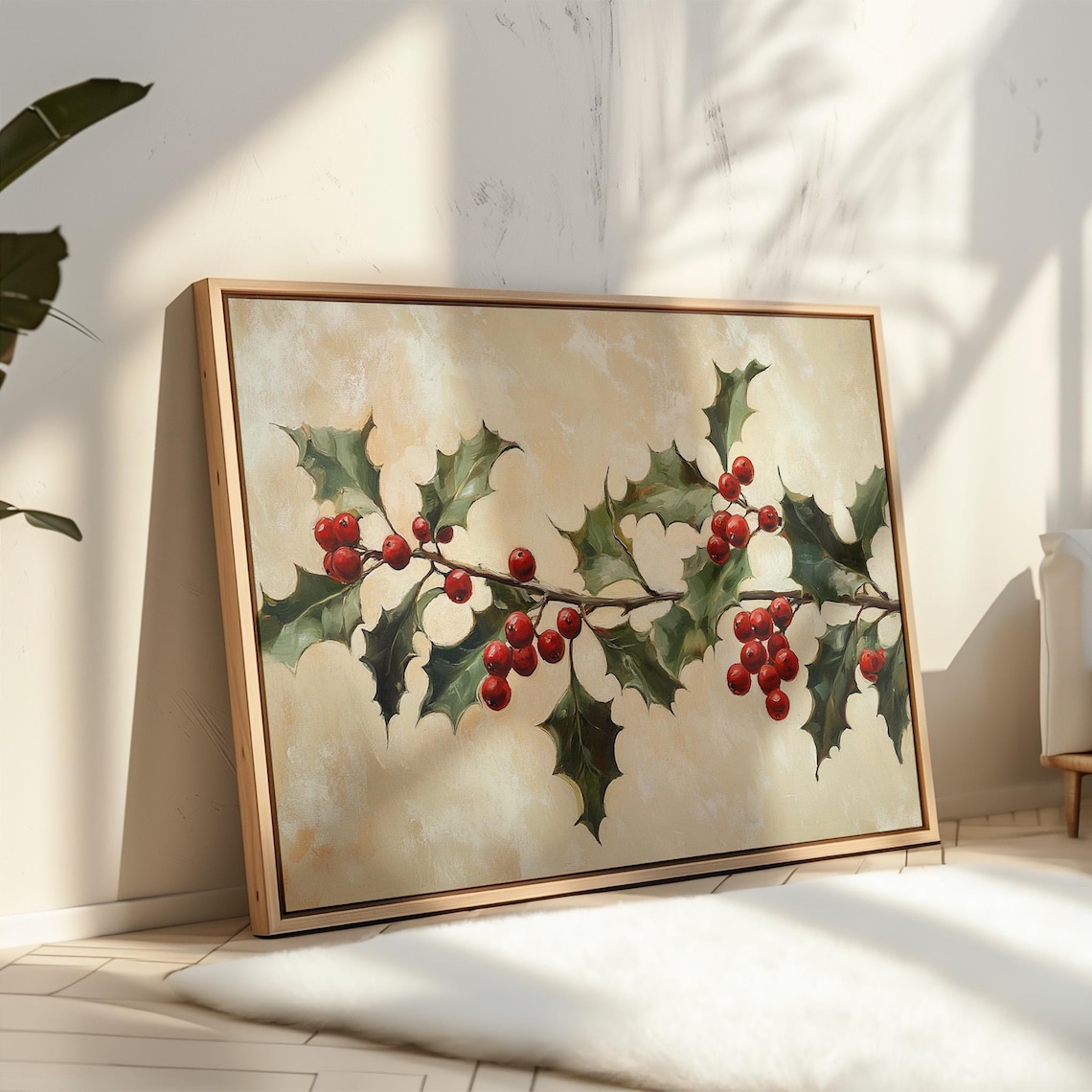 Vintage Holly Berries Art Print, Christmas Decor