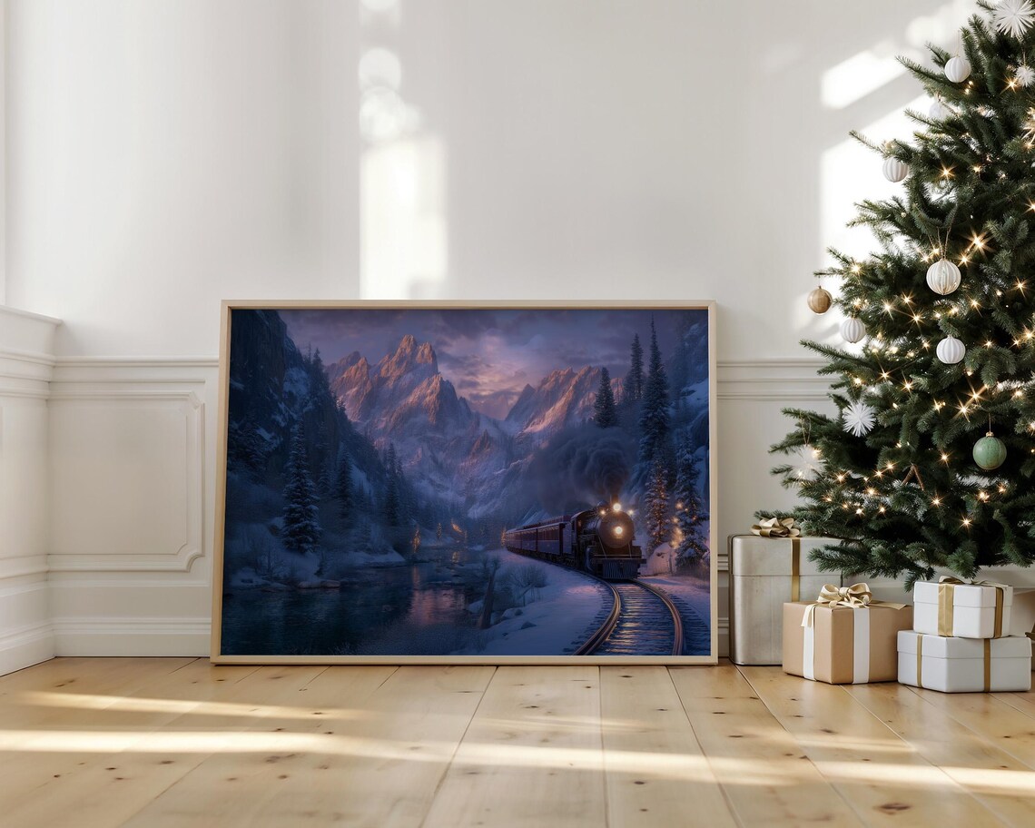 Winter Train Through Snowy Mountain Landscape Art Print