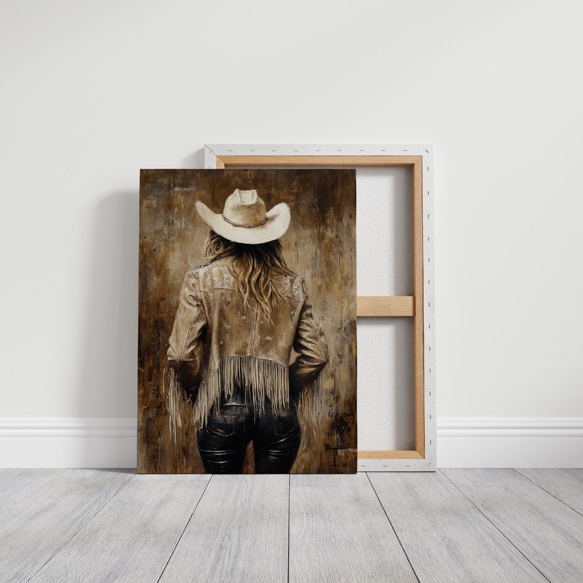 Cowgirl Back View Art Star Fringe Jacket Print Rustic Western Decor Vintage Country Girl Wall Art - Image 4