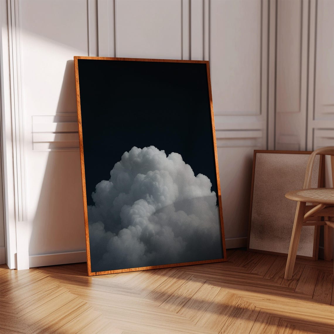 Towering White Cloud Against Dark Night Sky Minimalist Poster