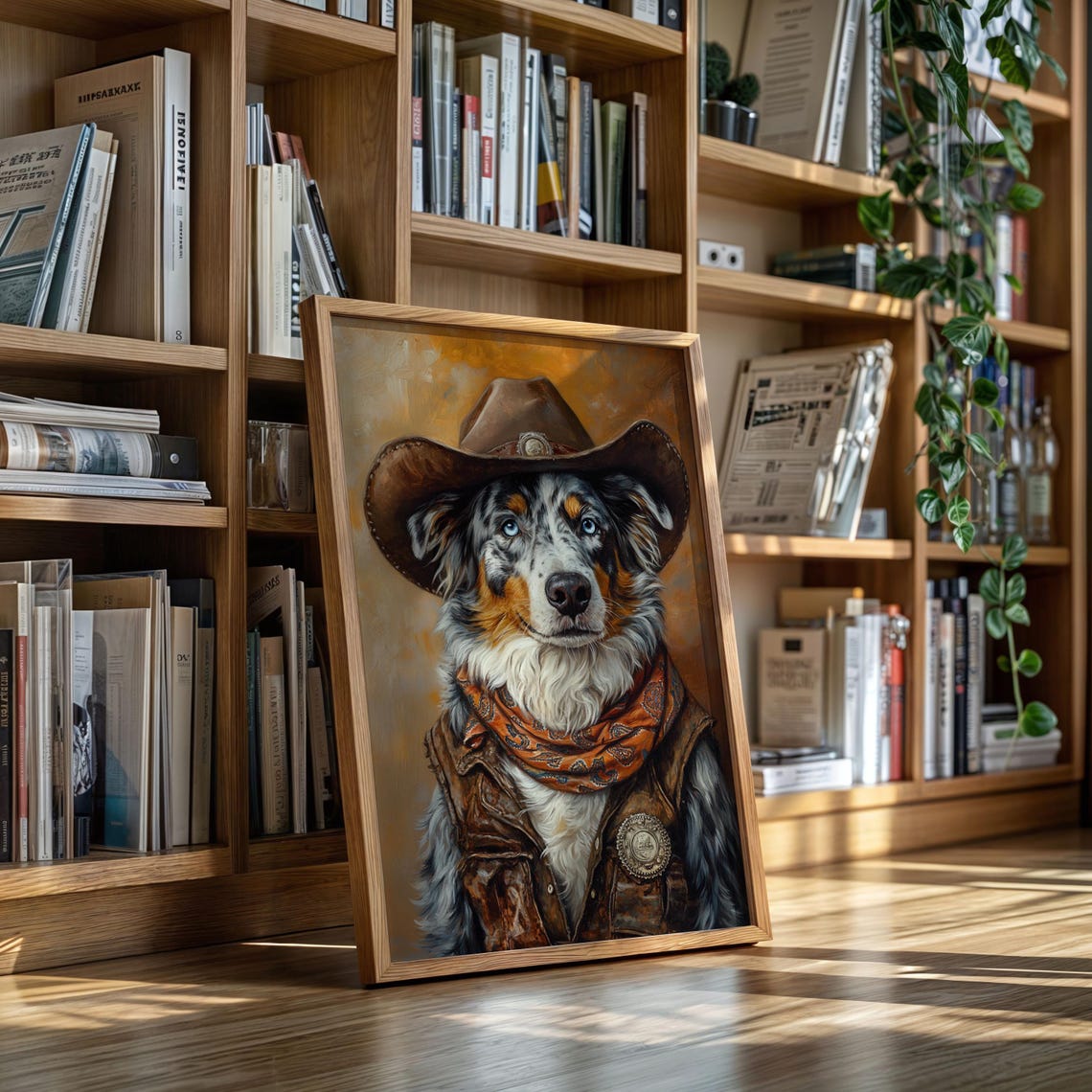 Blue Merle Australian Shepherd Cowboy Sheriff Blue Eyes Hat Poster