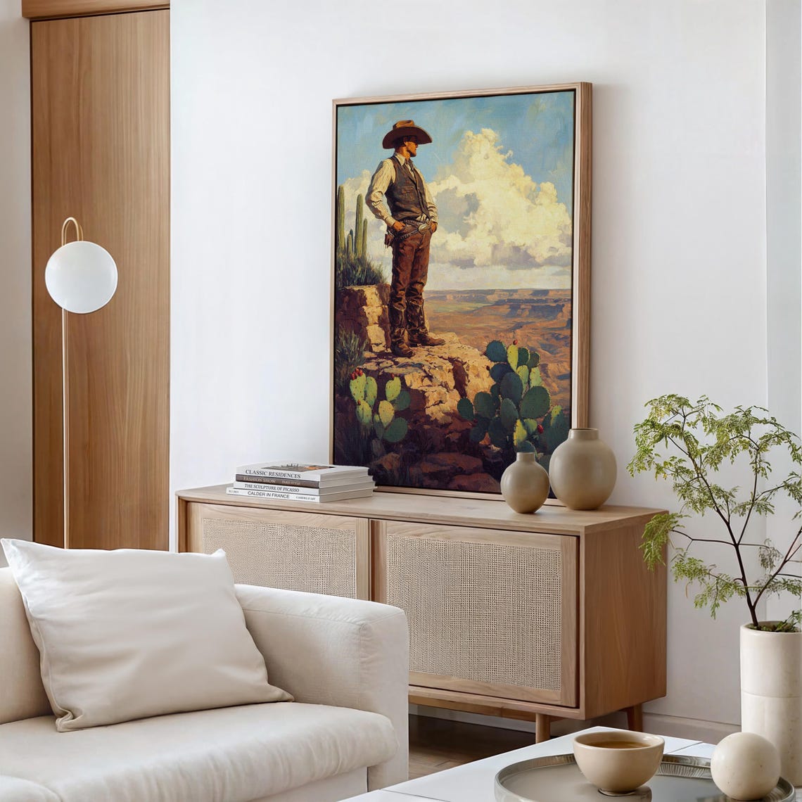 Lone Cowboy Surveying A Vast Desert Canyon From Cliff Top Poster - Image 3