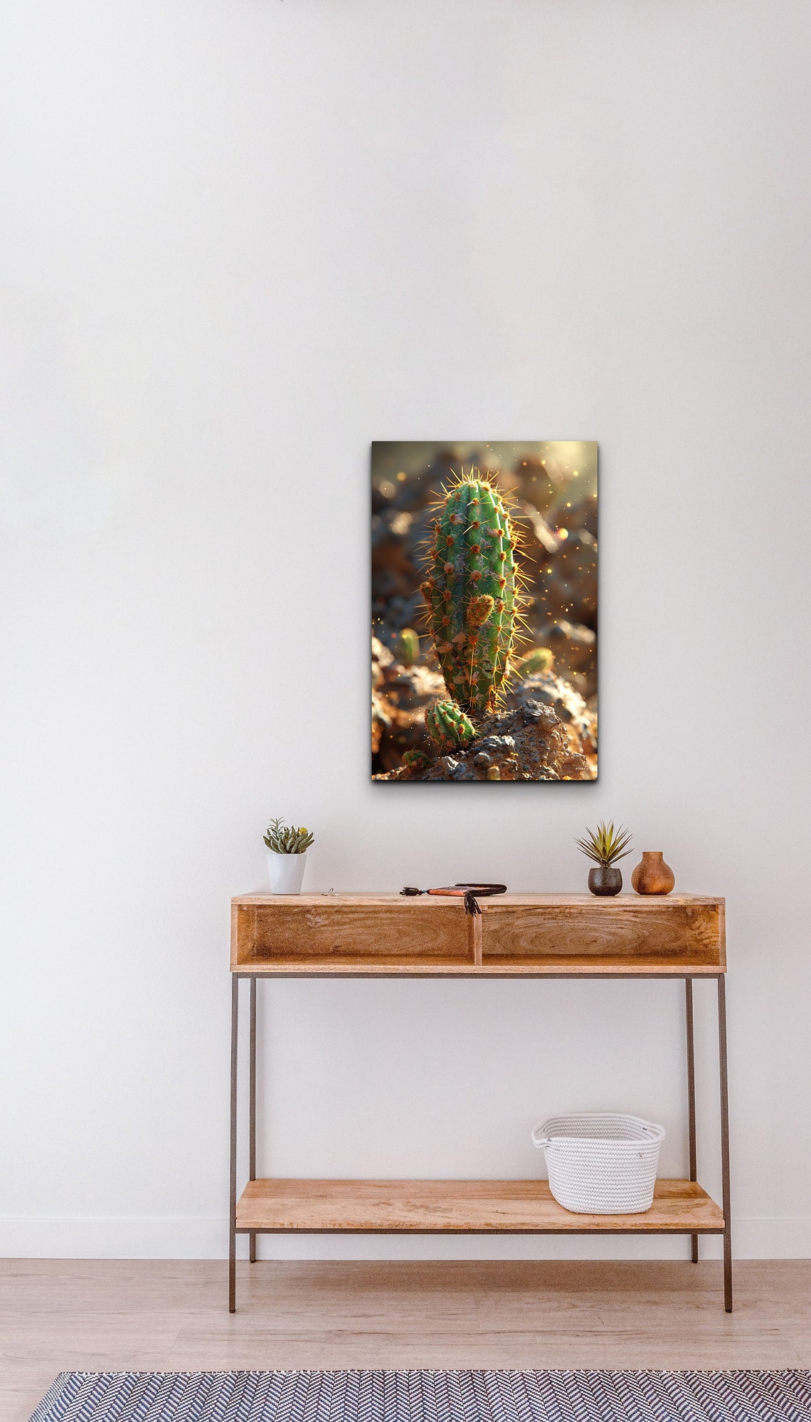 Cactus Close Up Golden Spines On Desert Rock Nature Art Poster - Image 3