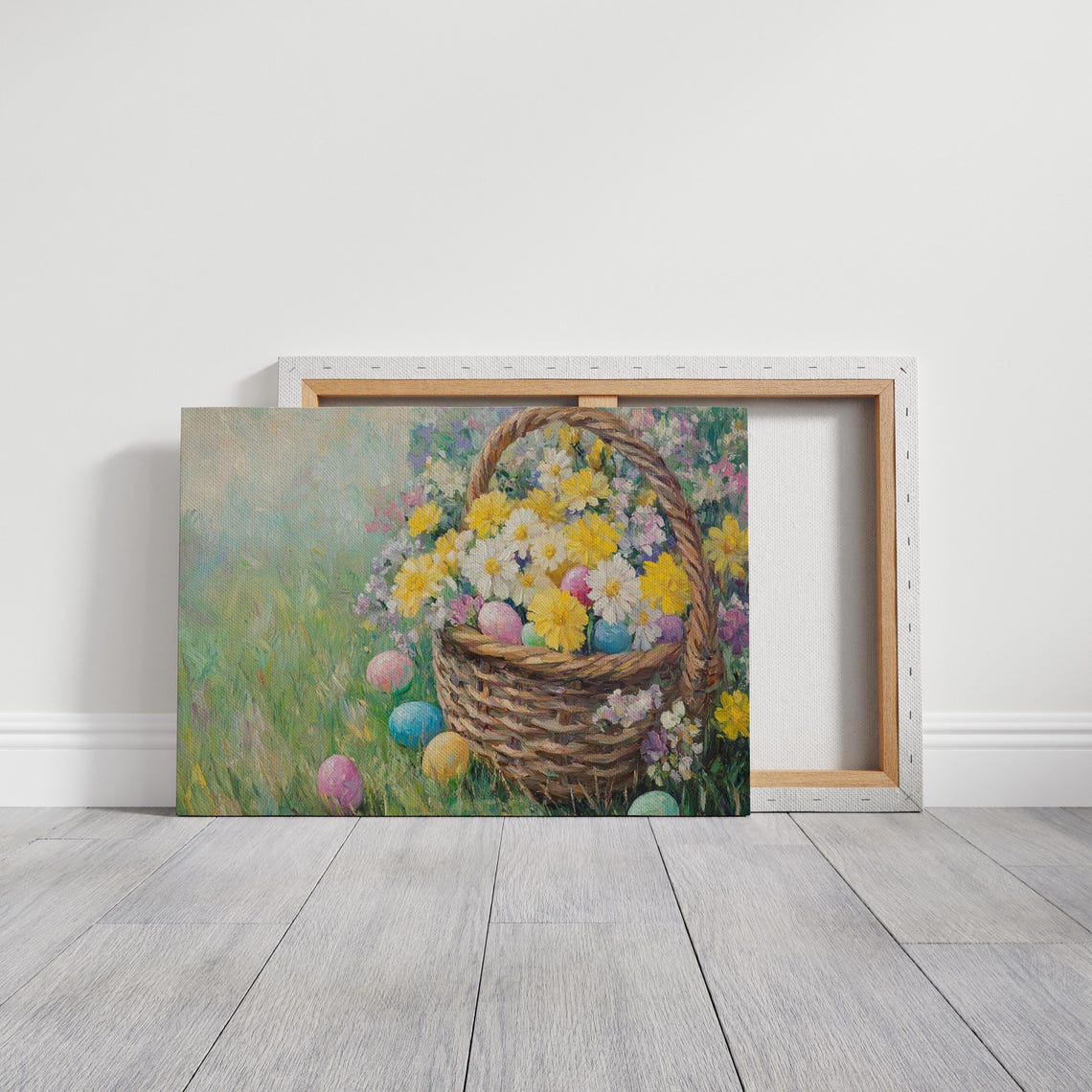 Easter Eggs Wildflower Basket Spring Meadow Vintage Painting Poster - Image 3