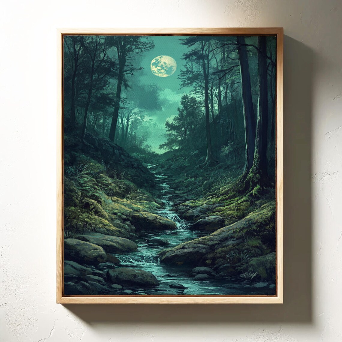 Mystical Moonlit Forest Stream, Tranquil Nature Art - Image 5