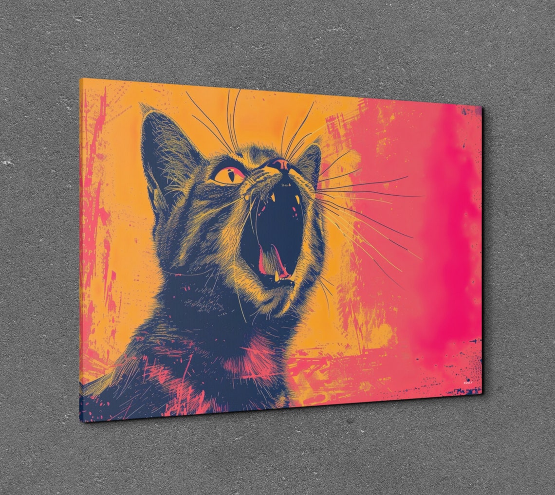 Yawning Black Cat Pop Art Neon Yellow Pink Portrait Photo Poster - Image 7