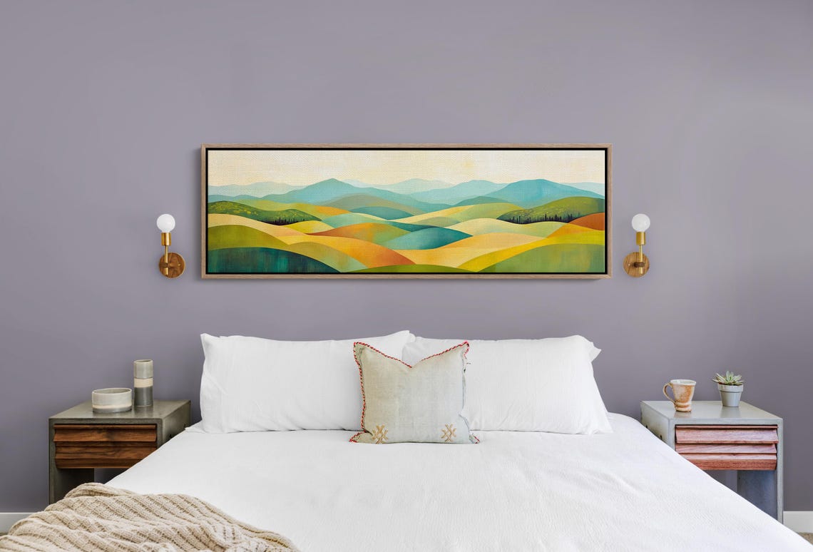 Colorful Abstract Rolling Hills In Green Gold And Teal Pastoral Poster