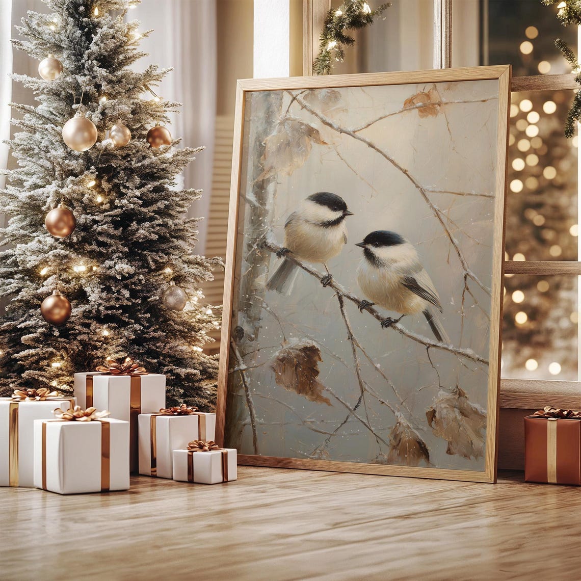 Chickadees On Winter Branches Art Print