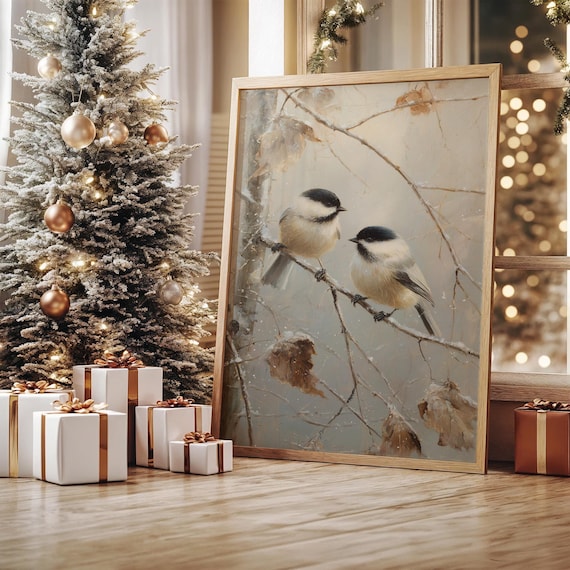 Chickadees On Winter Branches Art Print