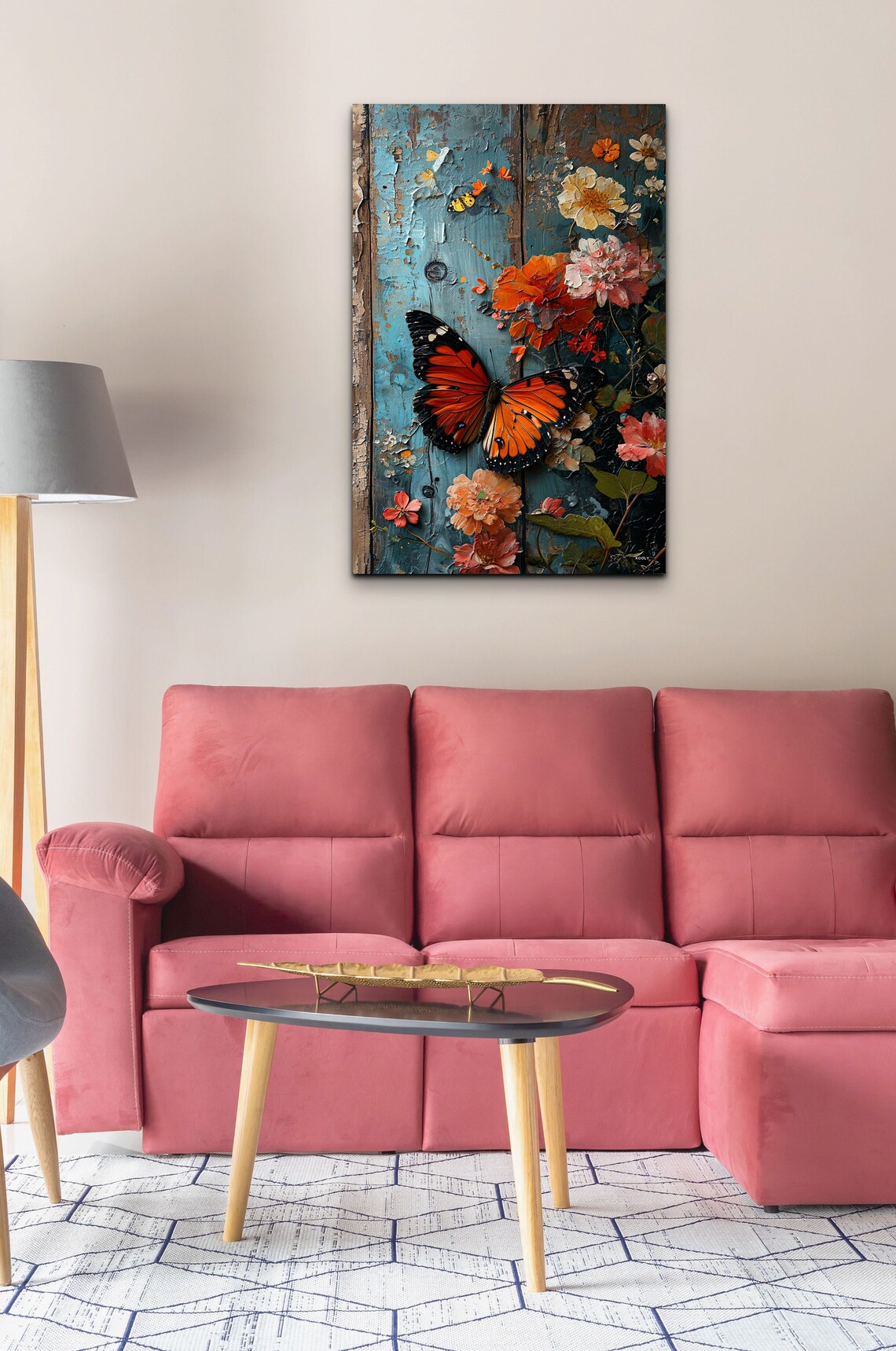 Monarch Butterfly Weathered Teal Wood Floral Garden Wall Art - Image 5