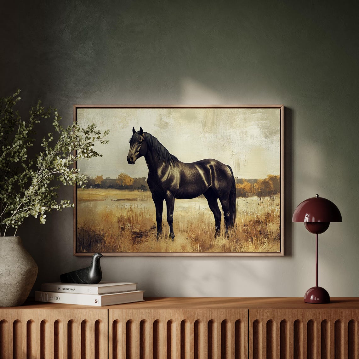Majestic Black Horse Standing In Golden Wheat Field Rustic Farm Poster - Image 4