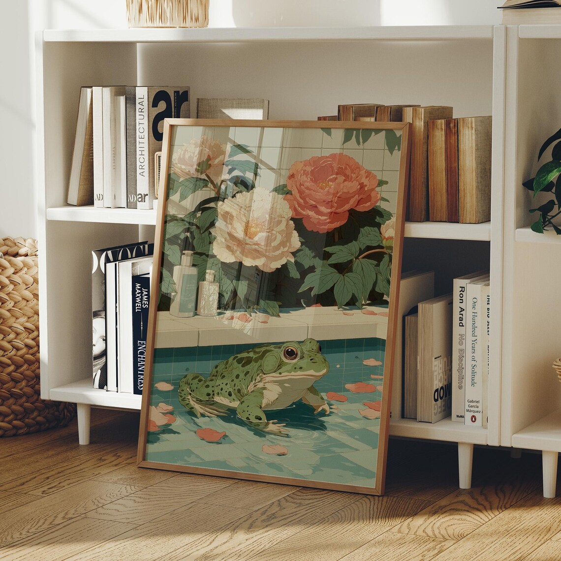 Frog Bath Among Peonies Art Print