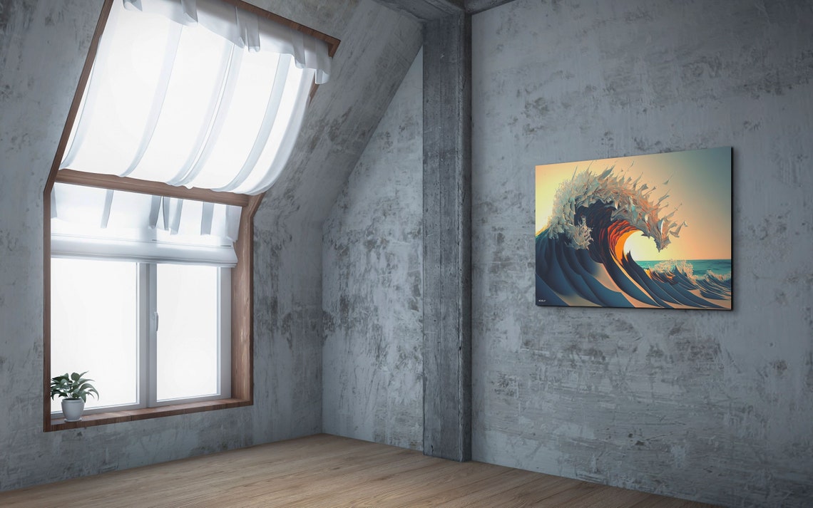 Giant Curling Ocean Wave Sunset Sculpture Style Surf Art Poster - Image 4