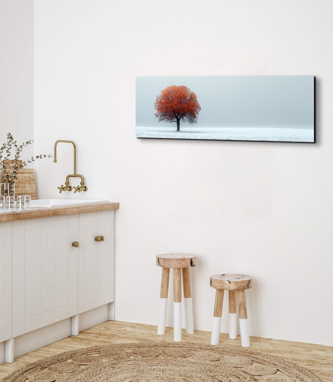 Single Orange Autumn Tree In Snow Covered Field Nature Poster - Image 3