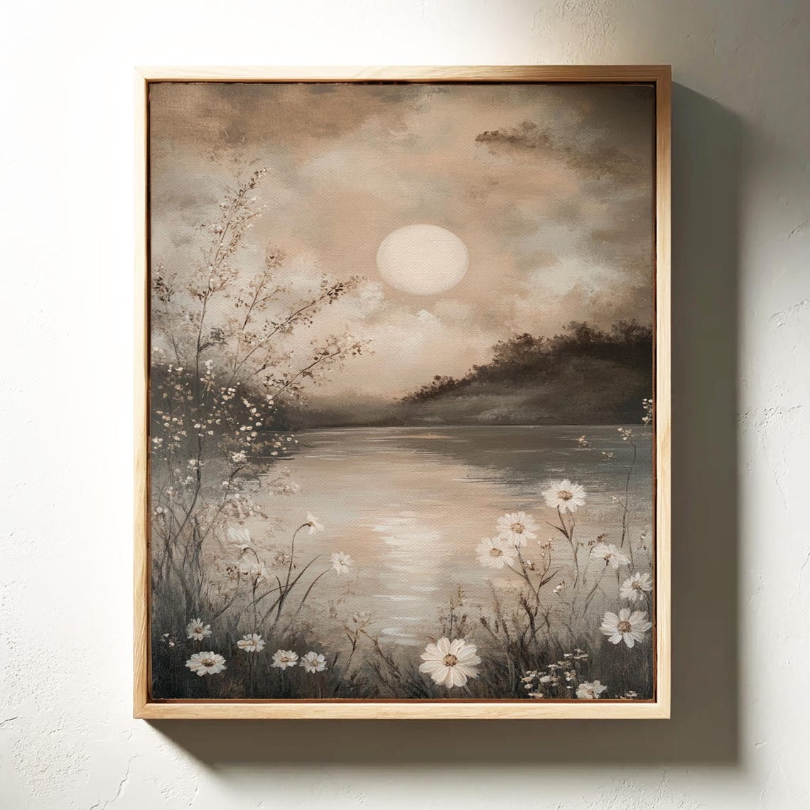 Moonlit Lake White Wildflowers Soft Neutral Reflective Waters Poster - Image 7