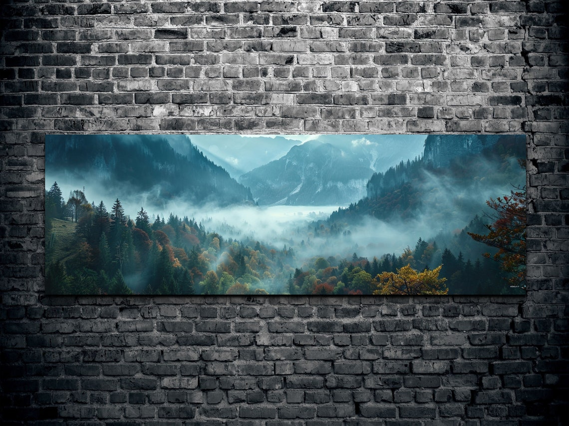 Foggy Misty Mountain Valley with Autumn Forest Colors Poster - Image 2