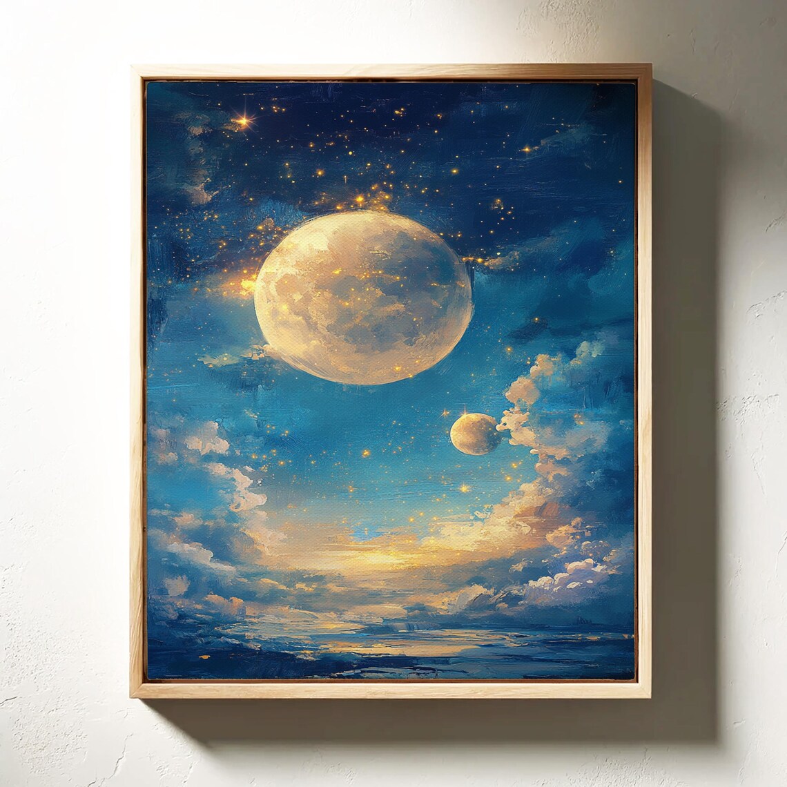 Dreamy Double Moon Art Starry Night Sky Clouds Celestial Tranquil Poster - Image 4