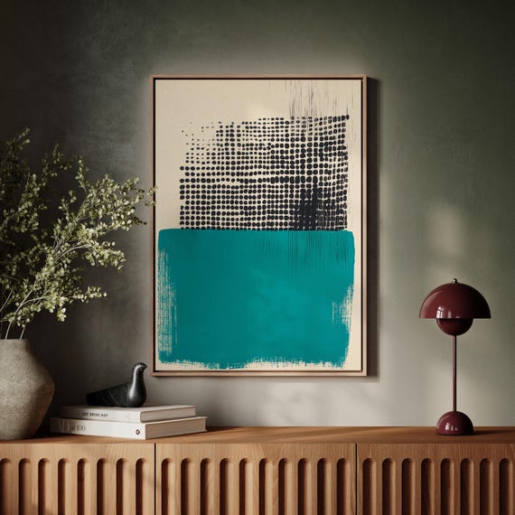 Modern Abstract Teal and Black Minimalist Art Print