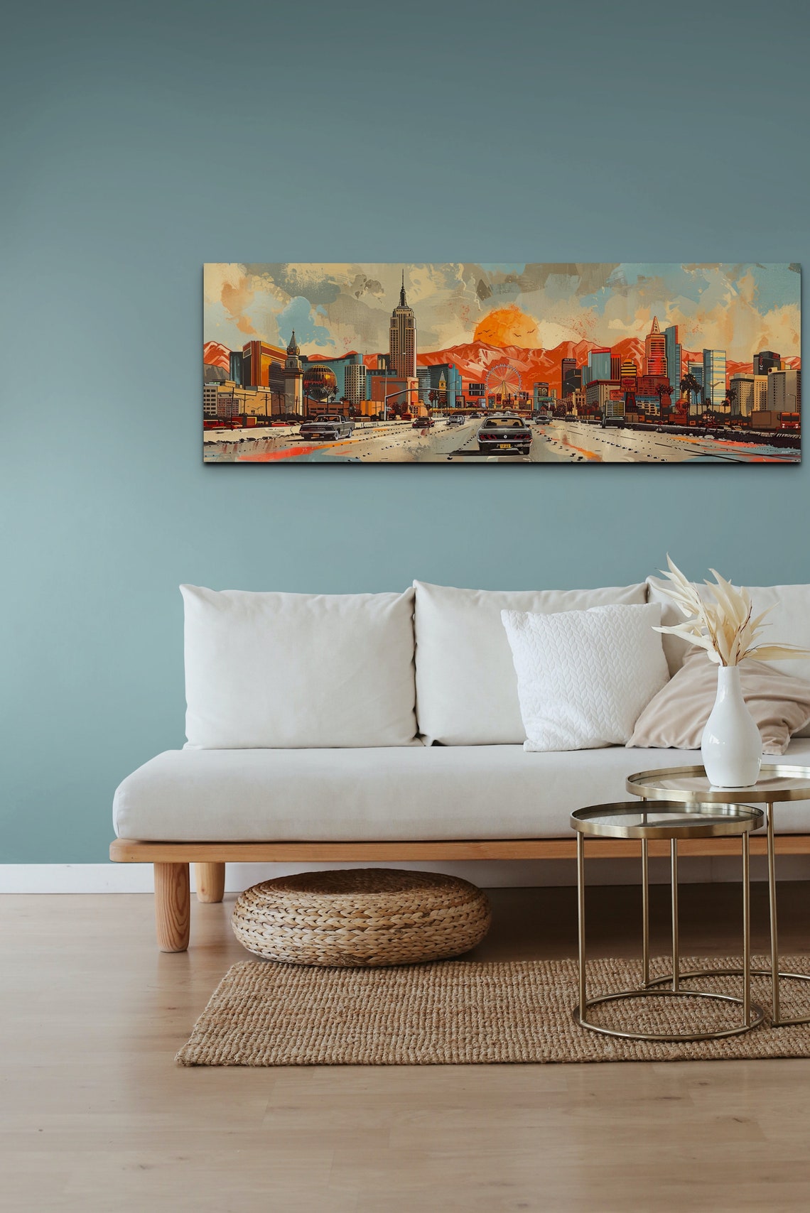Retro City Boulevard Sunset with Ferris Wheel Panorama Wall Art - Image 6