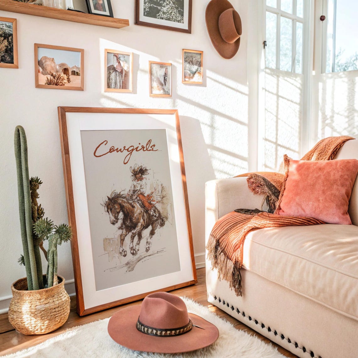 Cowgirl Riding Bucking Bronco Horse Vintage Rodeo Script Poster