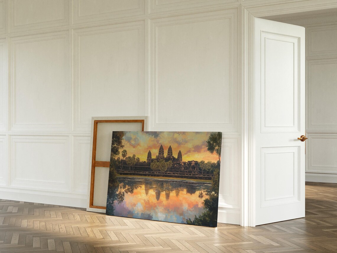 Angkor Wat Cambodia Temple Sunset Landscape Art Print - Image 3