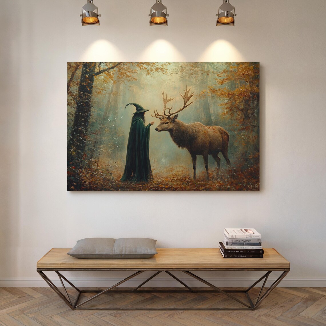 Witch Stag Autumn Forest Enchanted Woodland Mystical Fantasy Art Poster - Image 5